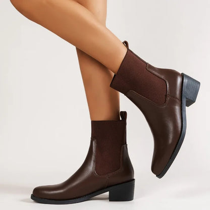 Fashion Boots Women's Short Boots New Style Thick Heel Chelsea Boots Women's Versatile Elastic Thin Boots Comfortable