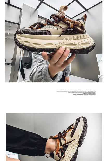 New Thick Soled Height Increasing Men's Casual Shoes 2025 Spring Color Blocked Comfortable Fashion Trend Low Cut Chunky sneakers (Available)