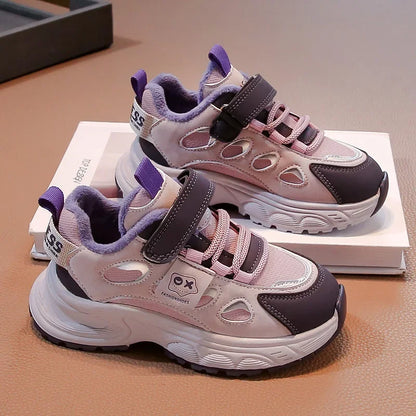 Warm Winter Kids Sneakers: PU Leather, Anti-Slip Rubber Sole, Lightweight Sports Shoes for Boys & Girls