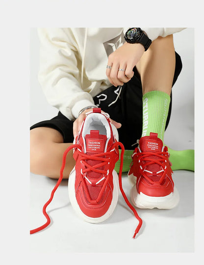 Men's Sneakers British Style Casual Platform Shoes For Men Sport Running Athletic Basketball Punk Red Sneakers Male 2025 Good