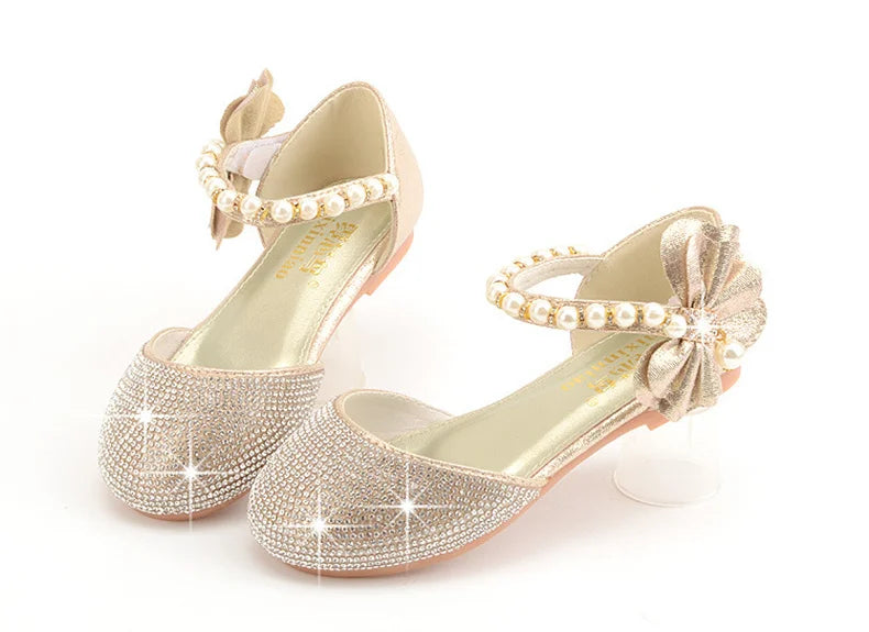 Girls Wedding Shoes Glitter New Brand Flat Heels Children Princess Sandals Dance Kids Fashion Party Shoes with Pearl