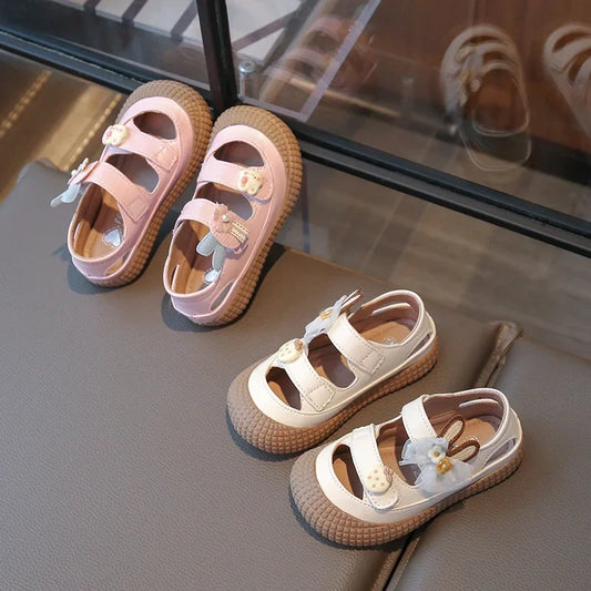 Kids Bow Summer Sweet Closed Toe Sandals Girls Princess Shoes Children Baby Kindergarten Non-slip Flats Shoes