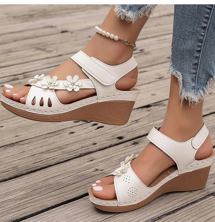 Women's Sandals New Wedges Heels Sandals For Summer Shoes Women Luxury Flower Sandalias Mujer Soft Heeled Summer Footwear
