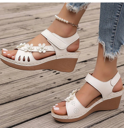 Women's Sandals New Wedges Heels Sandals For Summer Shoes Women Luxury Flower Sandalias Mujer Soft Heeled Summer Footwear