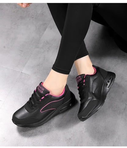 New Women's Fashionable Sneakers Leather Women's Casual Shoes Lace Up Flat Shoes Ladies Lightweight Fitness Walking Shoes