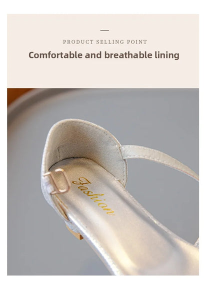 Girls' Bow Sandals Fashion Princess Shoes for Party Wedding 2025 Summer New Kids Rhinestone High Heels Children's Leather Shoes