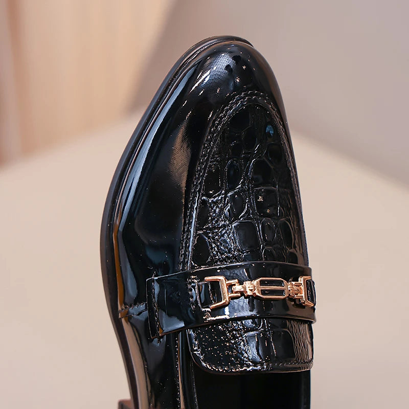 Boys Formal Shoes Black Classic Children Leather Shoes Point Toes Soft Bottom Spring Autumn Kids Flat Shoes British Style