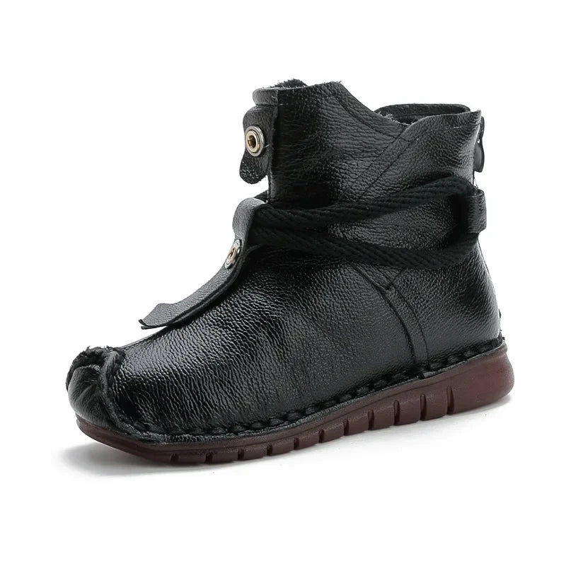 Women's Boots Autumn and Winter New Flat Soft Soled Short Boots National Style Vintage Womens Shoes Warm and Cotton Shoes