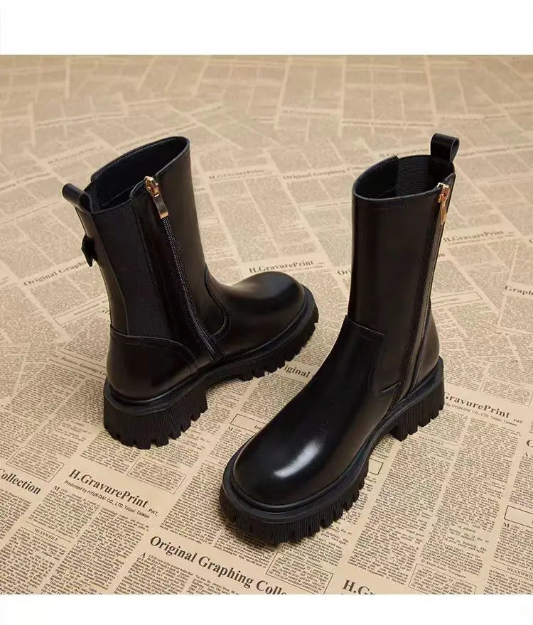 Women's Boots Designer Heeled Shoes Leather Retro Ankle Boots Fashion Goth Chelsea Boots New Walking Cozy Dress Mujer Botas