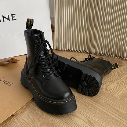 Women's Boots New Genuine Leather Ankle Shoes Chelsea Botas Ladies Classic Punk Platform Shoes Women Casual High Heels Boots