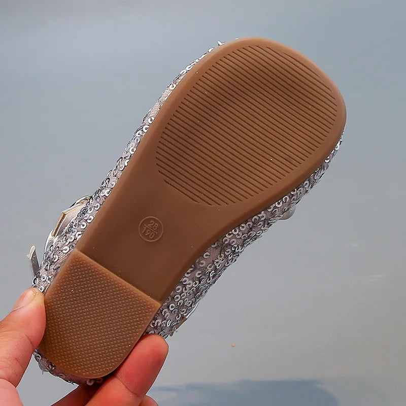 Girls' shoes Princess shoes for girls spring and autumn new models sequins soft sole leather shoes