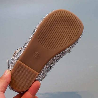 Girls' shoes Princess shoes for girls spring and autumn new models sequins soft sole leather shoes
