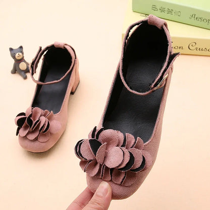 Girl's High Heel Shoes Spring Autumn Kids Leather Shoe Fashion Sweet Flower Children Princess Shoes for Wedding Party Versatile