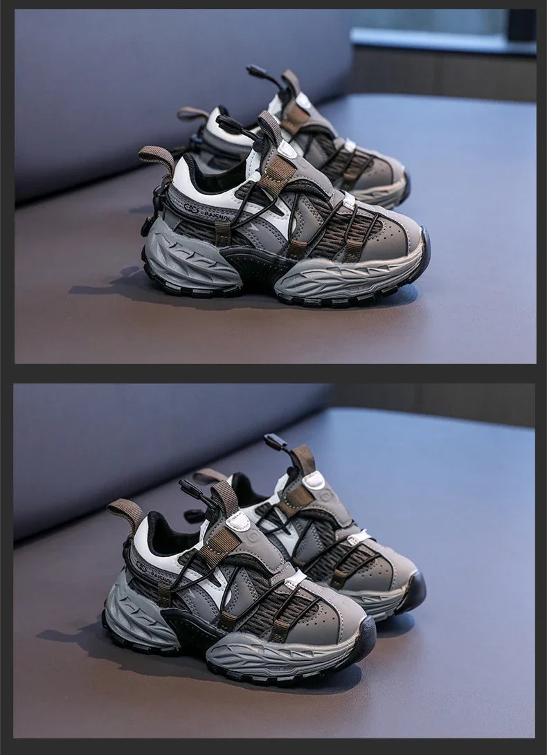 Boys Running Shoes Handsome Trendy Children Sneakers Mesh Breathable 2025 New Fashion Kids Sports Shoes Non-slip Thick Soft Sole