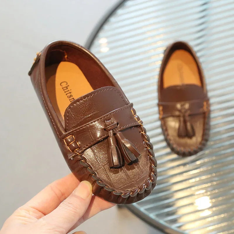 Children Moccasin Shoes Boys Flats Loafers Non-slip Tassels Cute Kids Casual Leather Shoes Soft Slip-on Pleated Solid Color 2023