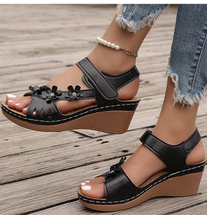 Women's Sandals New Wedges Heels Sandals For Summer Shoes Women Luxury Flower Sandalias Mujer Soft Heeled Summer Footwear