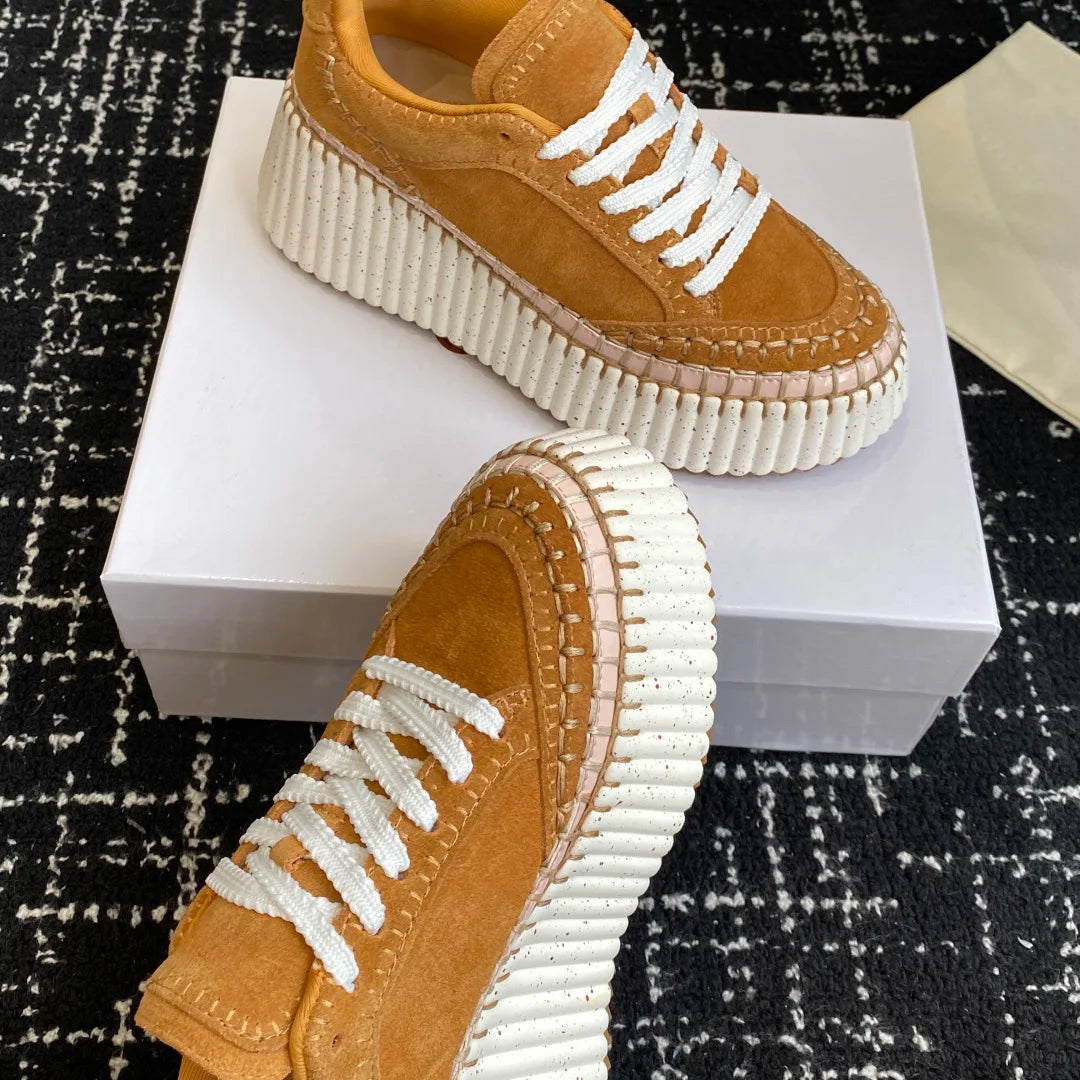 Hot-selling New Women's Sneakers Platform White Shoes Wedge-heeled Casual Shoes Luxury Design Cowhide Material Size 35-40
