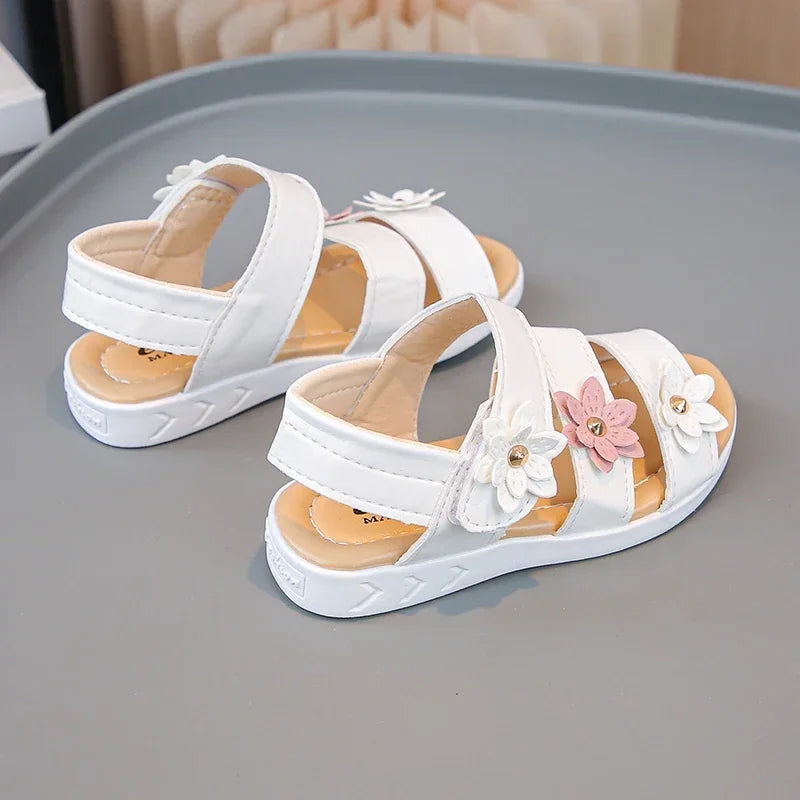 Children's Summer Sandals Sweet Chic Floral Sandals for Pretty Girls Fashion Princess Versatile Kids Wedding Party Flat Sandals