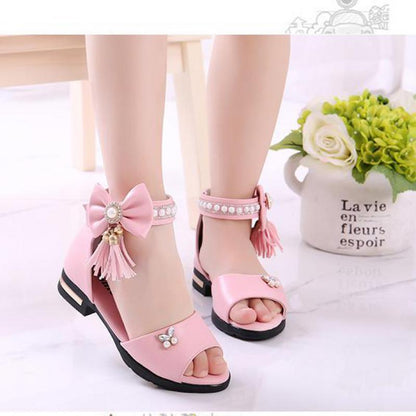 Kids Bow Sandals Children Girls Summer Cute Sandals Beach Sandals Princess Fashion High Heels Tassel School Shoes