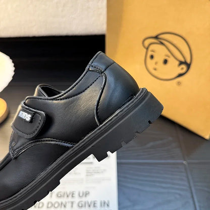 Boys Casual Leather Shoes Black Party Shoes for Formal Wedding School Fashion Classic Hook & Loop Kids Fashion Casual Loafers