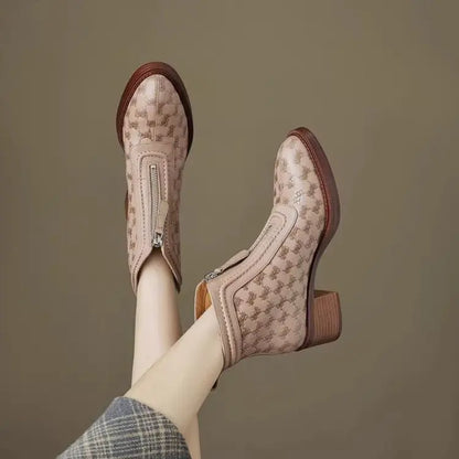 Women's Short Boots New Autumn Winter Zipper Vintage Chunky Heel Middle Heel Shoes Comfortable Warm Non Slip Fashion Boots