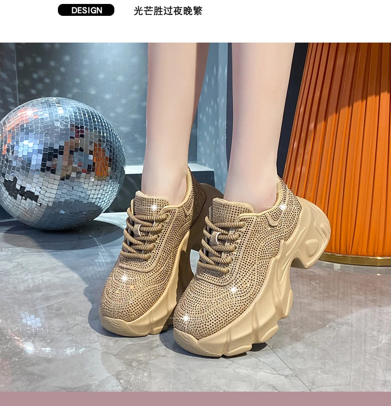 Shoes for Women New Shiny Rhinestone Women's Sneakers Shoes Autumn Korean Fashion Thick Sole Sports Shoes Zapatos De Mujer