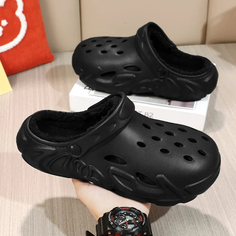 Winter Warm Home Slippers Men Waterproof Fur Clogs Slippers Garden Slippers Fuzzy Plush Slippers Bedroom Shoe For Indoor Outdoor
