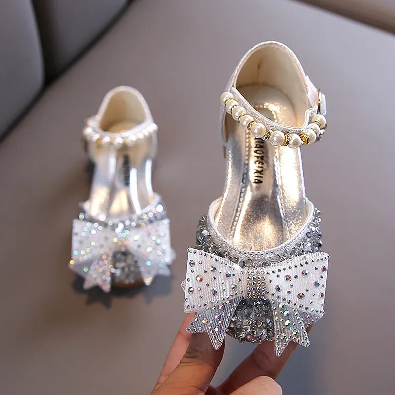 Kids Shoes Summer for Girl Sandals Fashion Sequins Rhinestone Bow Girls Princess Shoe Soft Bottom