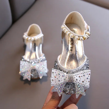 Kids Shoes Summer for Girl Sandals Fashion Sequins Rhinestone Bow Girls Princess Shoe Soft Bottom