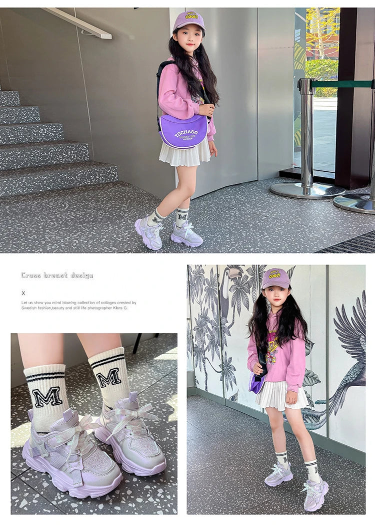 Fashion Versatile Sneakers for Girls 2026 New Autumn Toddler Running Shoes Soft Sole All-day Comfort Kids School Sports Sneakers