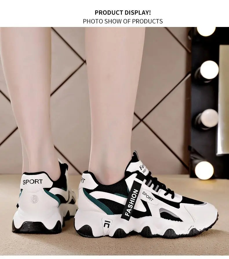Zapatillas Mujer Sneakers Trendy Mesh Platform Sneakers Leather Shoes Breathable Socofy Casual Sports Shoes Women Flats