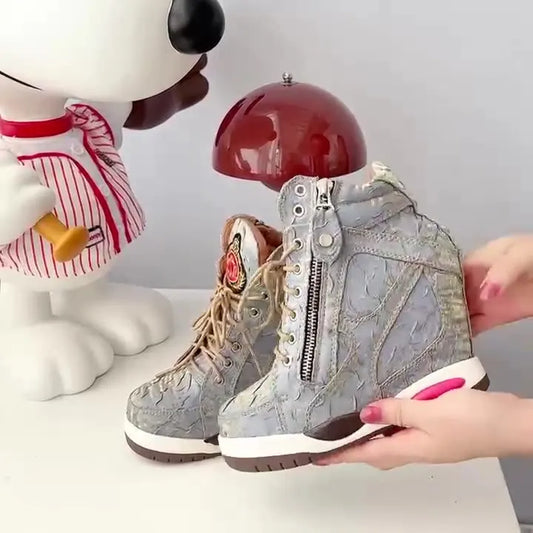 Womens Sneakers Shoes Fashion Platform Designer Thick Sole Casual Hoof Heels TPR Autumn Round Toe Solid High Increased Inte