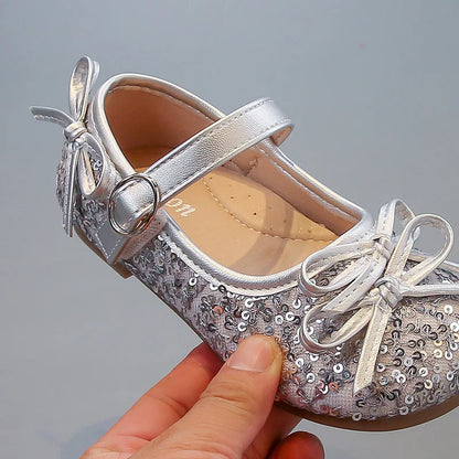 Girls' shoes Princess shoes for girls spring and autumn new models sequins soft sole leather shoes