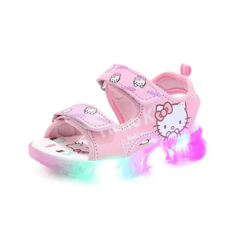 Summer New Baby Girls Led Light Sandals Cute Hello Kitty Children's Casual Shoes Anti-slip Kids Beach Shoes Outdoor Shoes