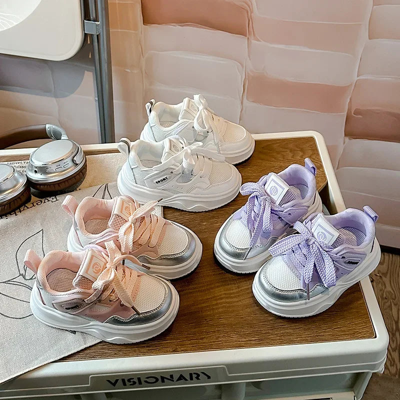 Students Sneakers Soft Sole Girls Running Shoes Mesh Breathable New Fashion Toddle Children Sports Shoes Non-slip Trendy