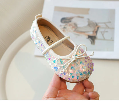 Girls' Shoes Spring New Fashion Little Girl Sequin Princess Shoes Soft Sole Girls' Shallow Mouth Single Shoes Breathable