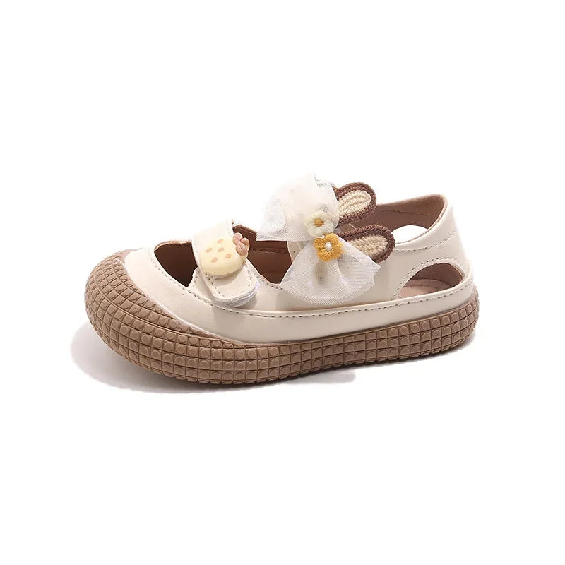 Kids Bow Summer Sweet Closed Toe Sandals Girls Princess Shoes Children Baby Kindergarten Non-slip Flats Shoes
