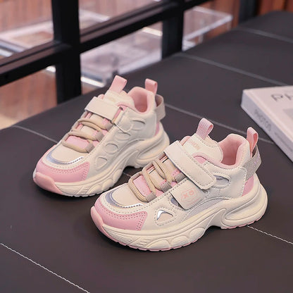 Boys Girls Sports Shoes Non-slip Trendy Students Sneakers Thick Soft Sole 2025 New Fashion Children Running Shoes Hook&loop