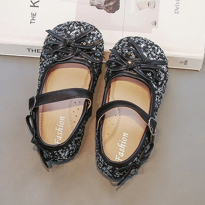 Girls' shoes Princess shoes for girls spring and autumn new models sequins soft sole leather shoes