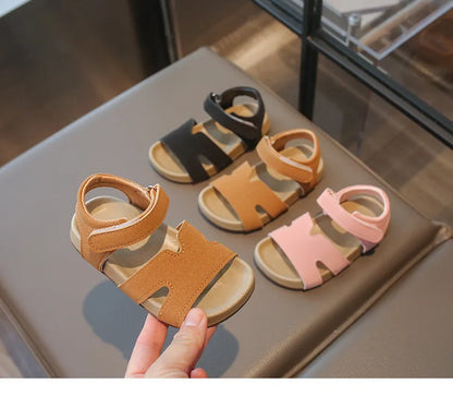 Boys Girls Sandals PU Suede Soft Beach Shoes For Children Casual Hook Loop Anti Slip Kids Sandals