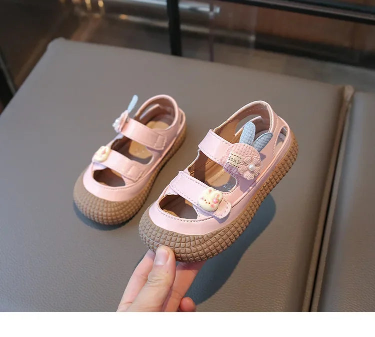 Kids Bow Summer Sweet Closed Toe Sandals Girls Princess Shoes Children Baby Kindergarten Non-slip Flats Shoes
