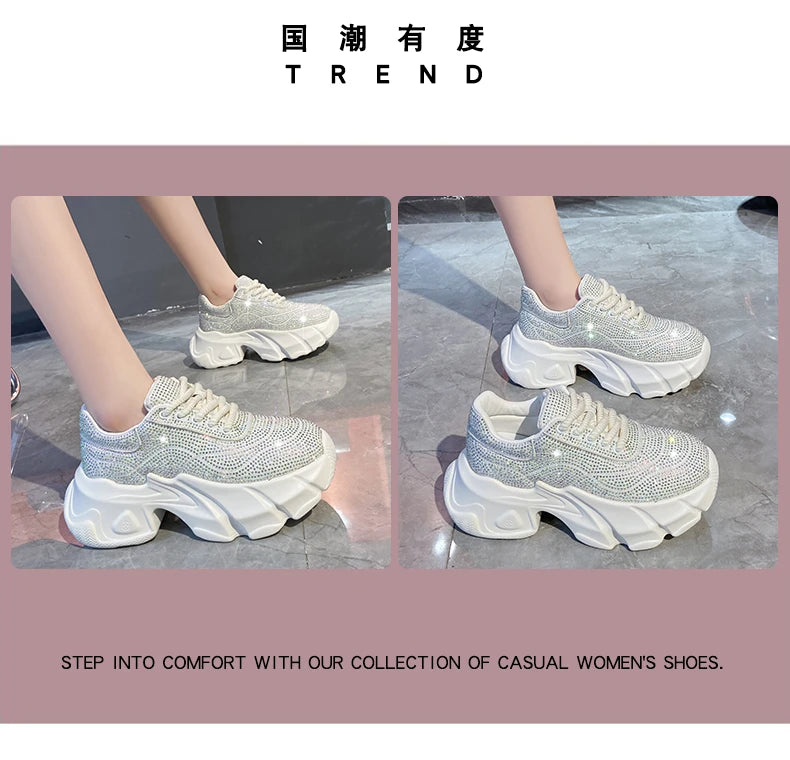 Shoes for Women New Shiny Rhinestone Women's Sneakers Shoes Autumn Korean Fashion Thick Sole Sports Shoes Zapatos De Mujer