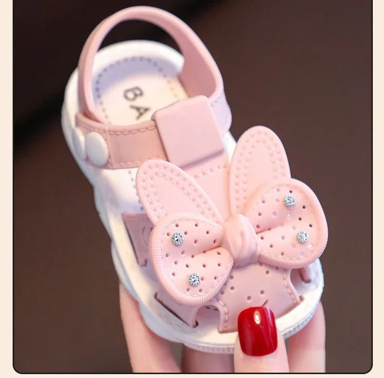 New Summer Cute Bow Rhinestone Baby Shoes For Girls Non-Slip Soft-Soled Children Toddler Kids Sandals With Covered Toes