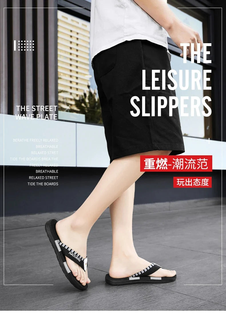 Men Slides Cloth Tape Woven Color Matching Stripe Wear-resistant Slippers (Available)