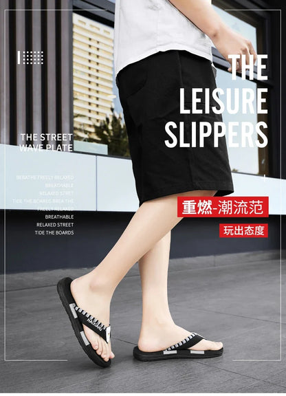 Men Slides Cloth Tape Woven Color Matching Stripe Wear-resistant Slippers (Available)