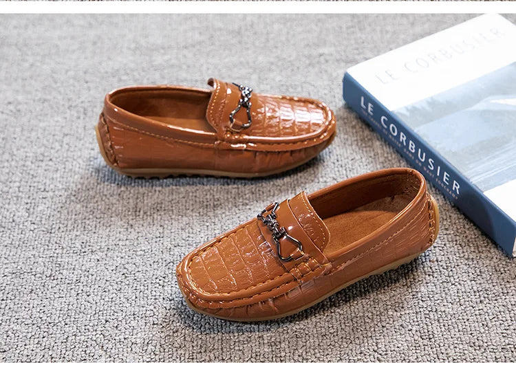 Children's Leather Shoe Boys Moccasins Non-slip Britain Style Round-toe Flat Shoes 2025 Autumn Fashion Casual Kids Loafers