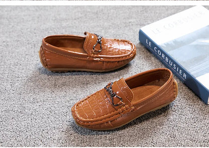 Children's Leather Shoe Boys Moccasins Non-slip Britain Style Round-toe Flat Shoes 2025 Autumn Fashion Casual Kids Loafers