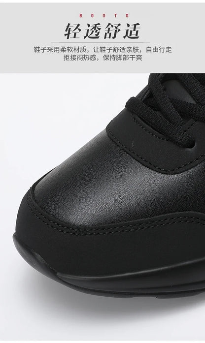 New Women's Fashionable Sneakers Leather Women's Casual Shoes Lace Up Flat Shoes Ladies Lightweight Fitness Walking Shoes