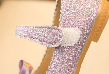 Glitter with Bow-knot Princess Sweet Bling Dress Shoes for Dance Party Girls Leather Shoes for Toddlers Kids Big Children Flats