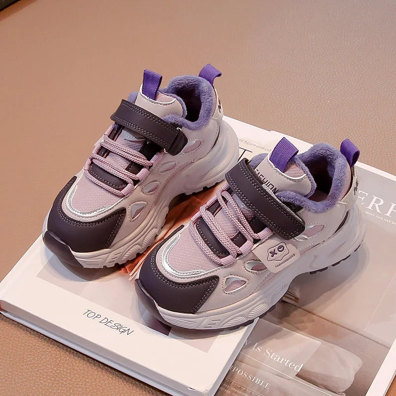Warm Winter Kids Sneakers: PU Leather, Anti-Slip Rubber Sole, Lightweight Sports Shoes for Boys & Girls